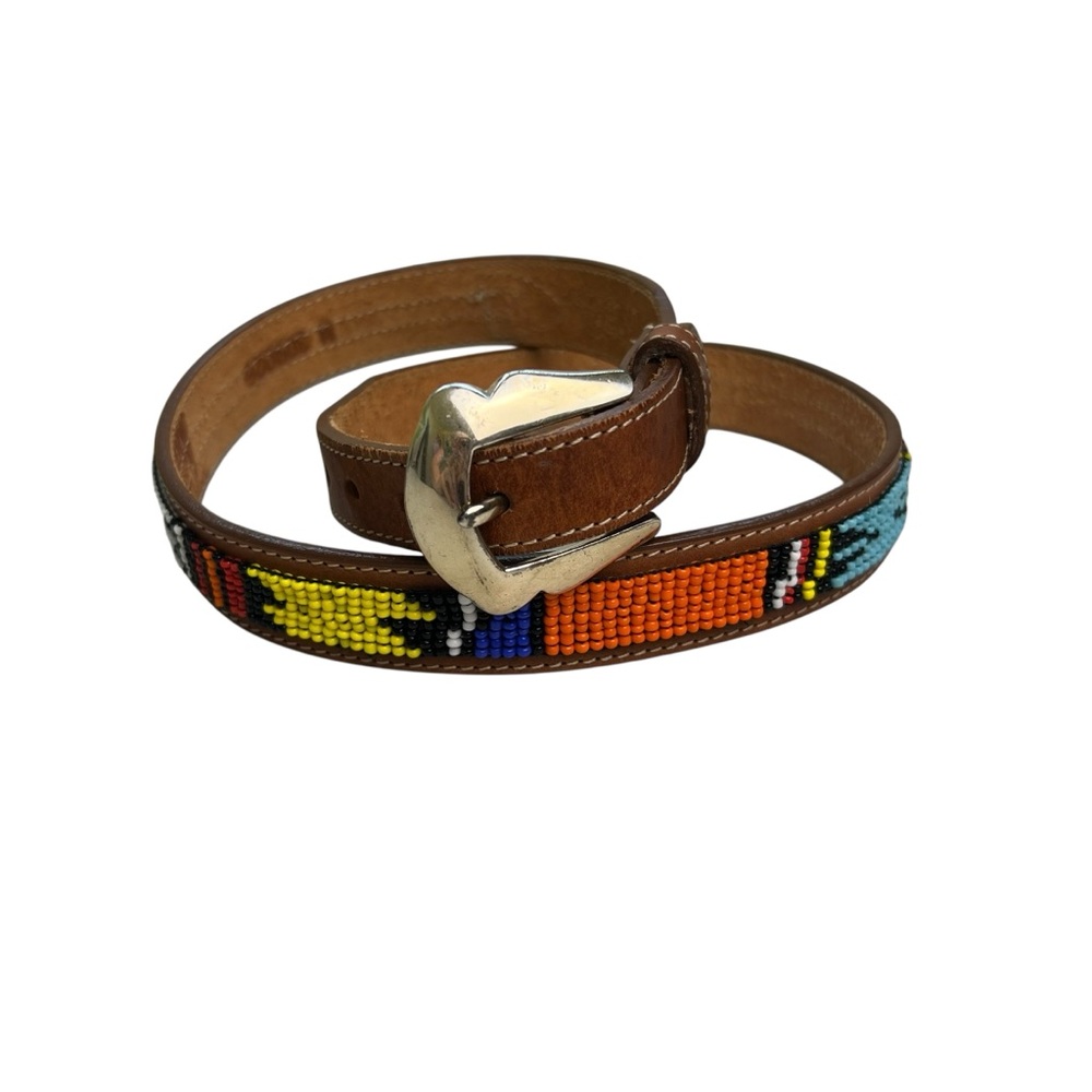 REI Women’s Medium Thin Beaded Leather Belt with Silver Buckle
